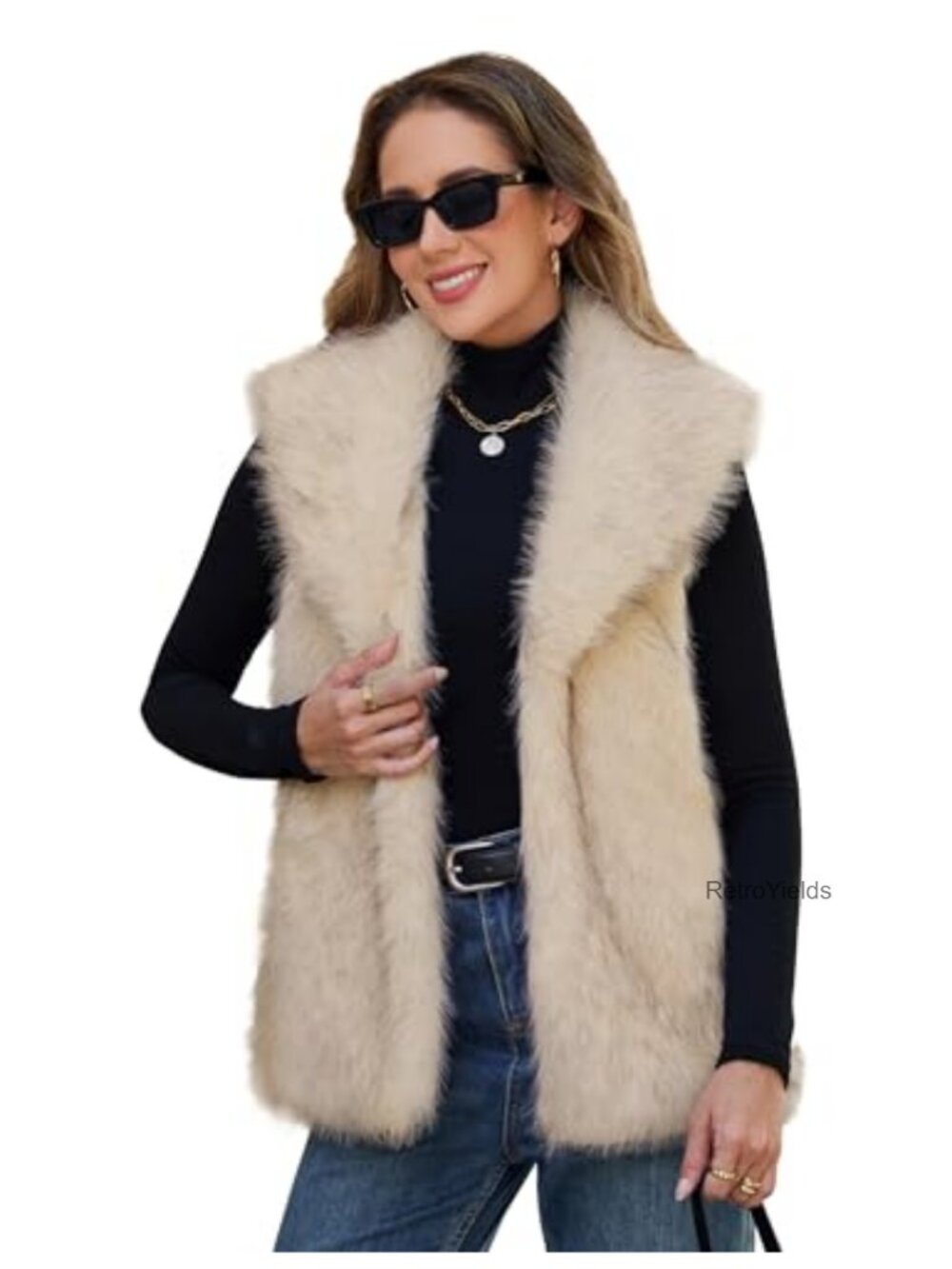 Faux Fur Vest Lapel Collar Sleeveless Open Front Cardigan Top